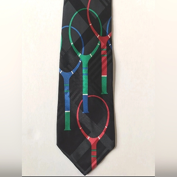 Vintage 80s 90s Polo by Ralph Lauren black TENNIS neck tie 100% Silk modern deco